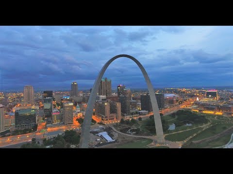 Gateway Arch and St. Louis skyline 4K Drone footage
