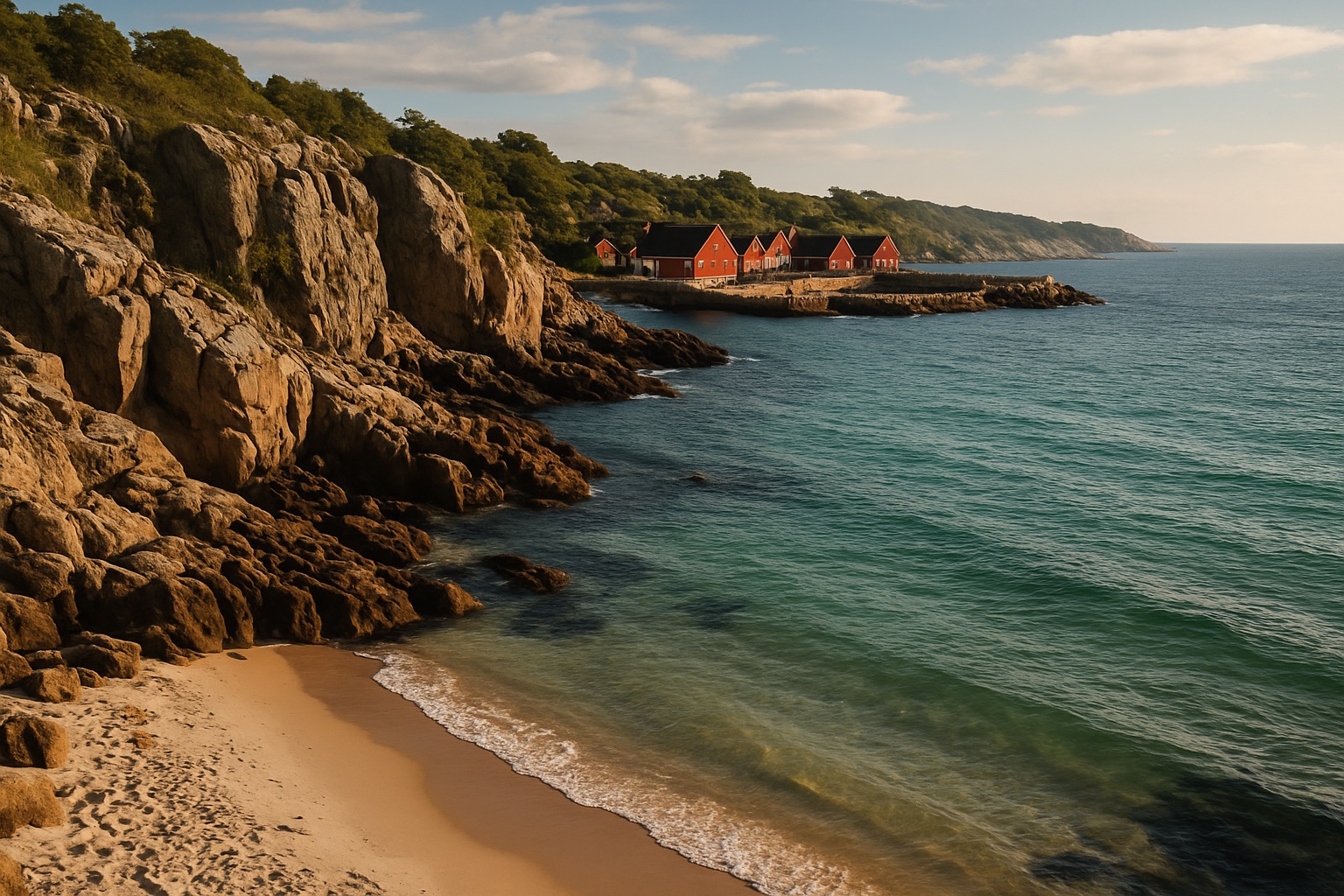 Felsküste und Sandstrand auf Bornholm in der Ostsee