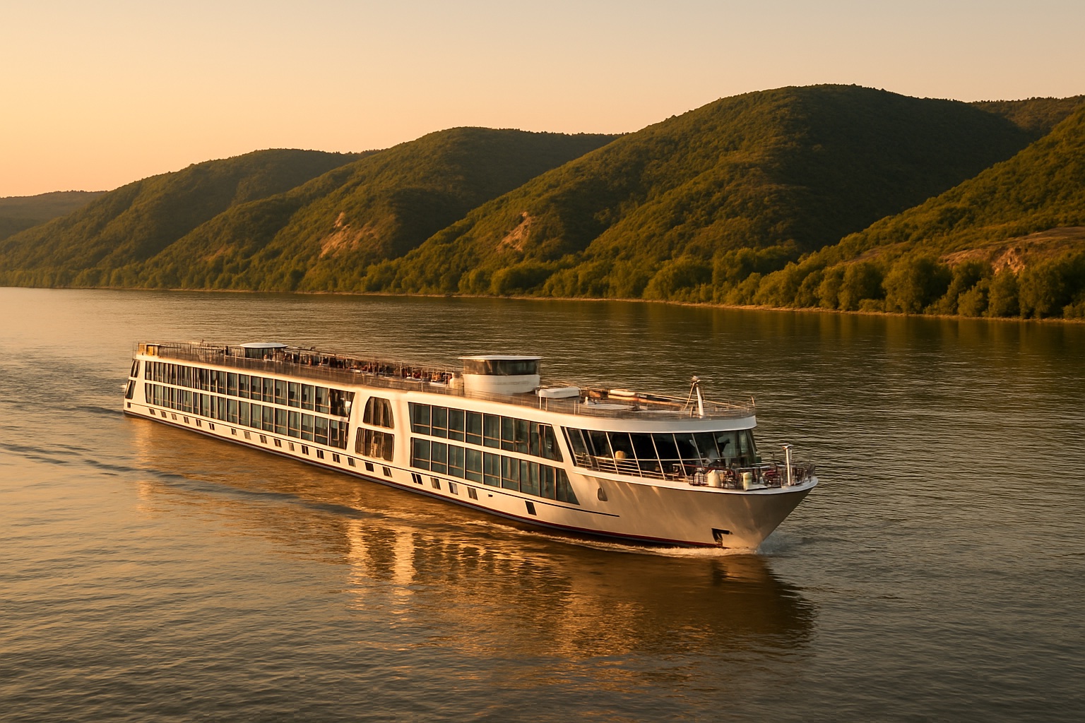 Flusskreuzfahrtschiff auf der unteren Donau Richtung Schwarzes Meer