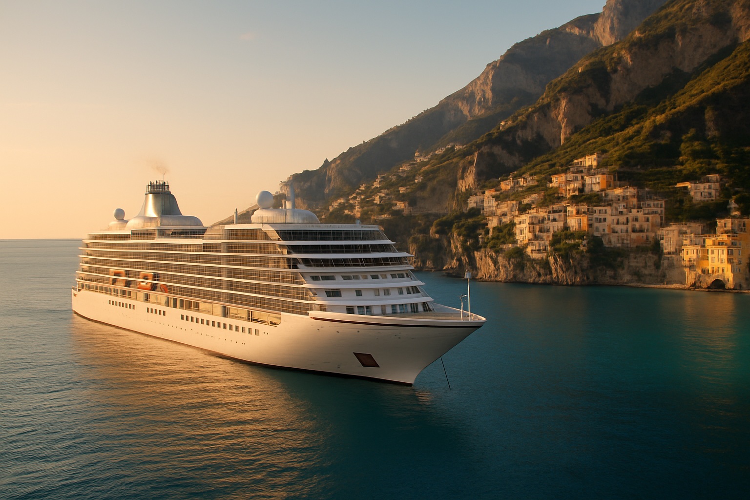 Elegantes Kreuzfahrtschiff vor der Amalfiküste in Italien