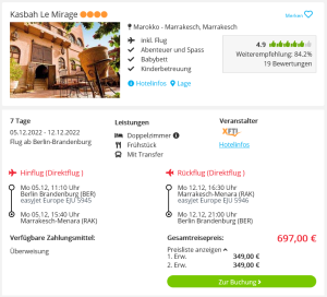 Screenshot Marrakesch Reisedeal Hotel Kasbah Le Mirage