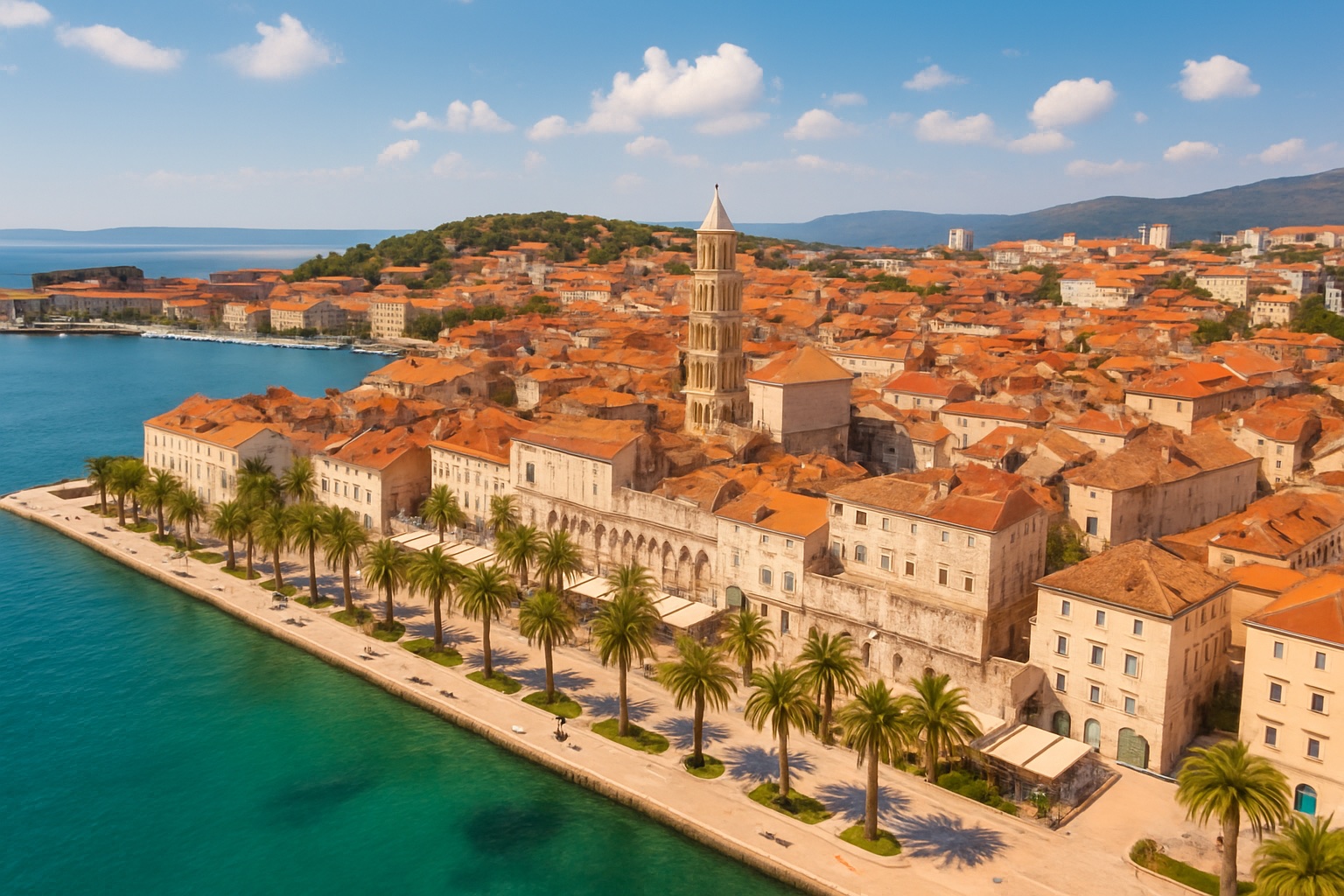 Altstadt von Split mit Diokletianpalast und Uferpromenade an der dalmatinischen Adriaküste