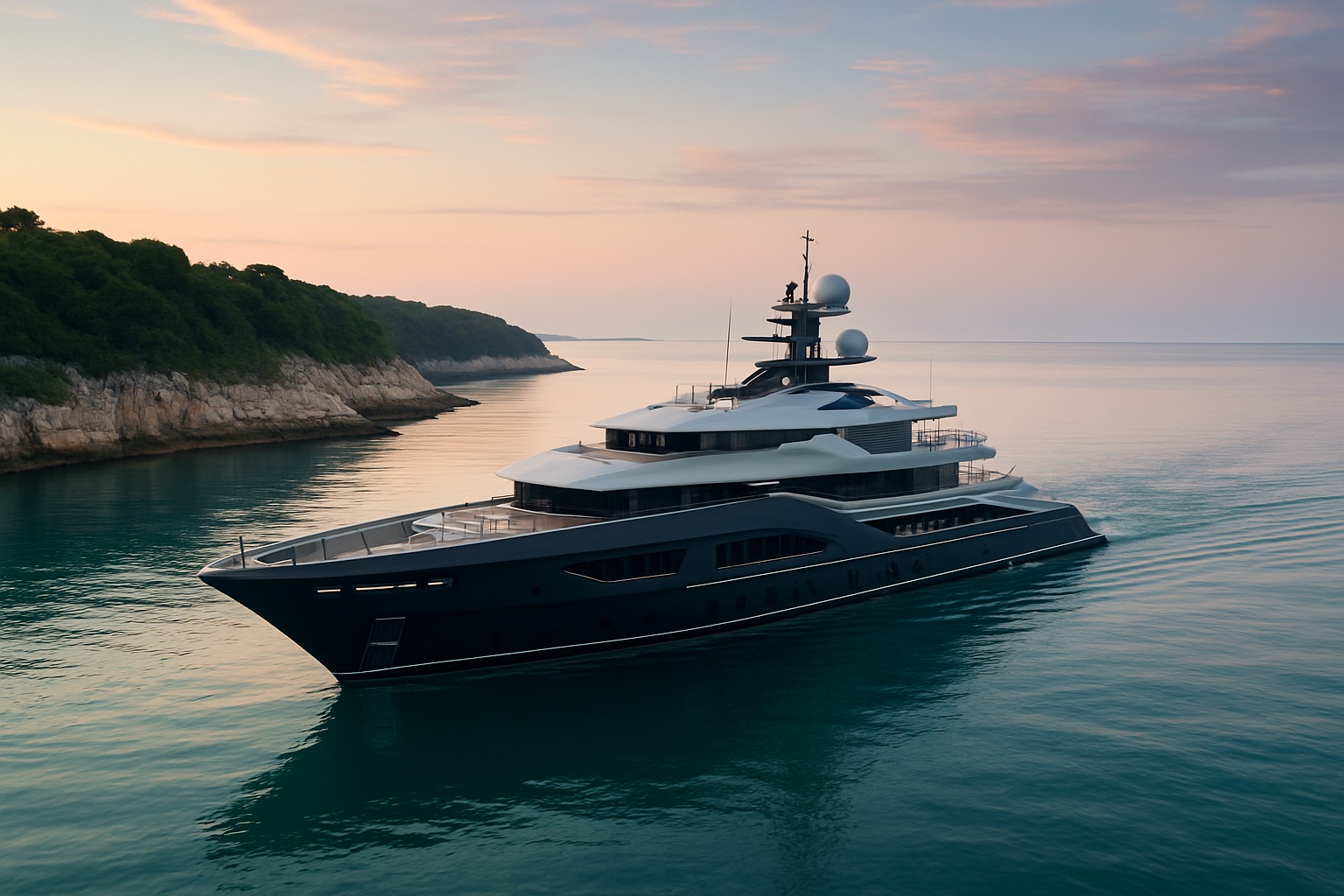 Elegante Luxus-Superjacht auf der türkisen Adria vor der istrischen Küste