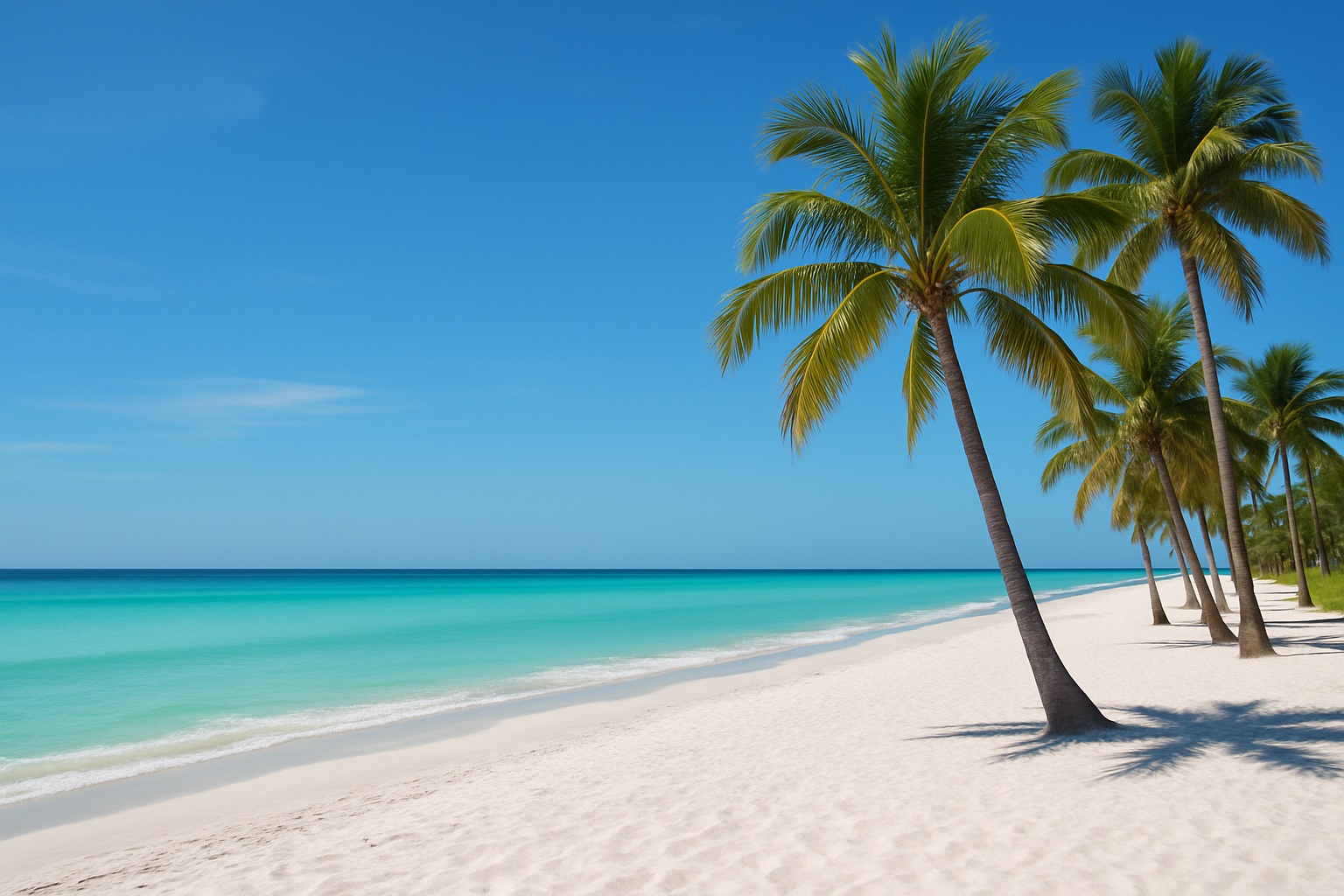 Weißer Sandstrand in Florida mit türkisem Meer und Palmen