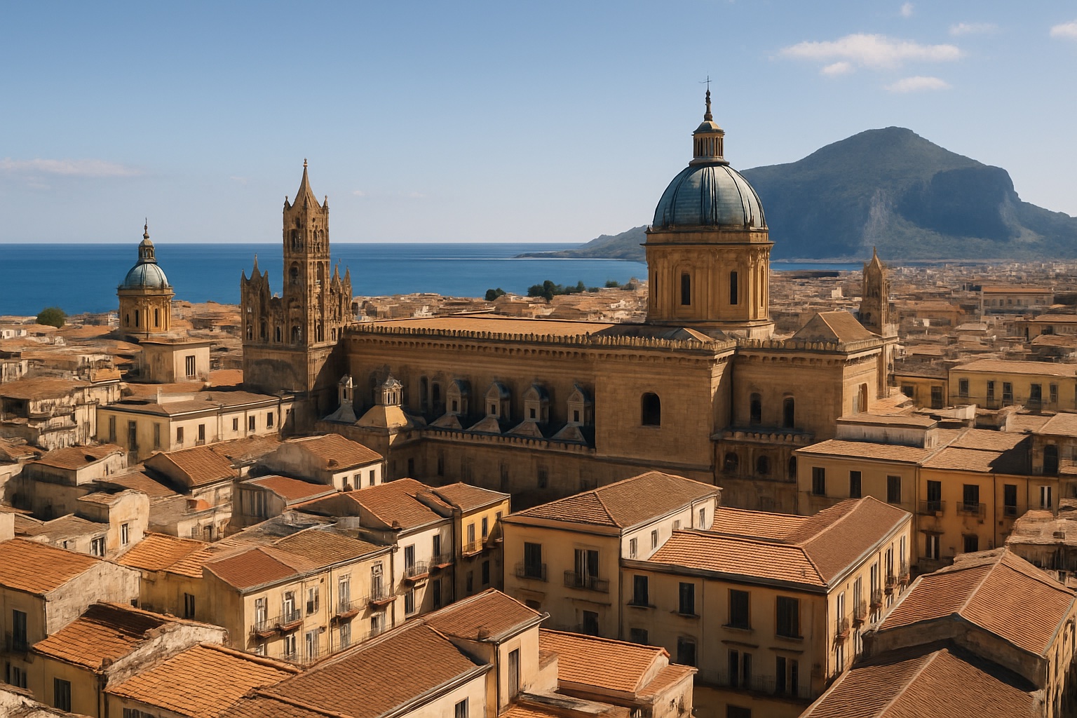 Palermo auf Sizilien mit Altstadt, Kathedrale und Mittelmeer