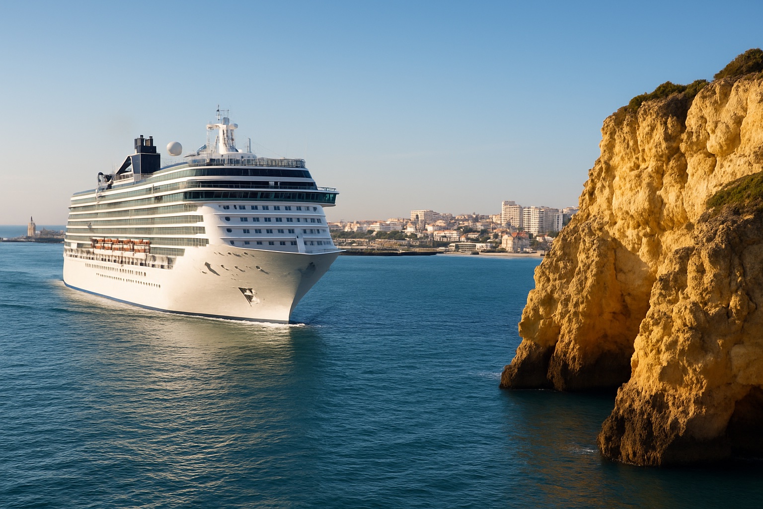 Kreuzfahrtschiff im Hafen von Portimão an der Algarve