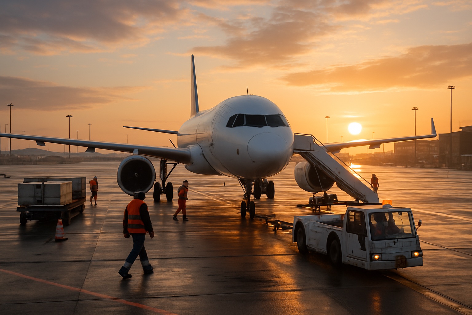 Passagierflugzeug auf dem Vorfeld eines Flughafens