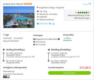 Screenshot Ägypten Reisedeal Arabia Azur Resort