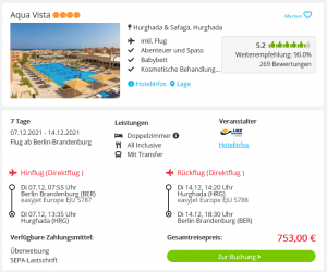 Screenshot Ägypten Deal Hotel Aqua Vista
