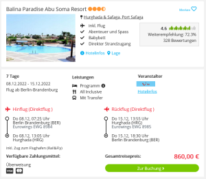 Screenshot Ägypten Reisedeal Hotel Balina Paradise Abu Soma Resort