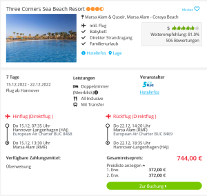 Screenshot Ägypten Reisedeal Three Corners Sea Beach Resort