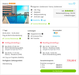 Screenshot Goldstrand Deal Hotel Astera
