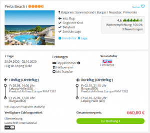 Screenshot Bulgarien Deal Hotel Perla Beach I