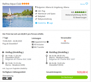 Screenshot Bulgarien Deal Ralista Aqua Club