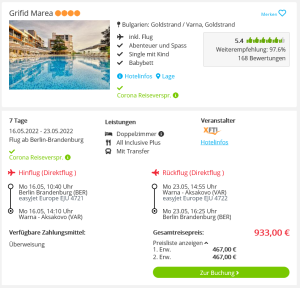 Screenshot Bulgarien Reisedeal Hotel Grifid Marea