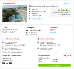 Screenshot Goldstrand Reisedeal Hotel Slavey