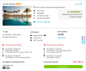 Screenshot Gran Canaria Reisedeal Hotel Green Beach