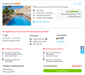 Screenshot Ibiza Deal Hotel Invisa Es Pla