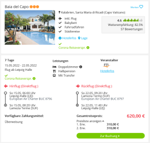 Screenshot Italien Reisedeal Hotel Baia del Capo