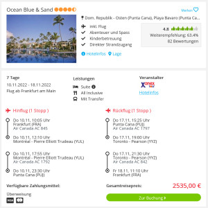 Screenshot Karibik Reisedeal Hotel Ocean Blue & Sand