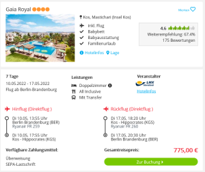 Screenshot Kos Reisedeal Hotel Gaia Royal