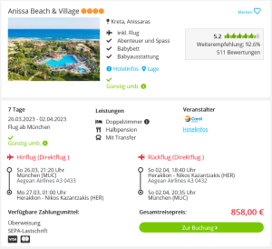 Screenshot Kreta Reisedeal Hotel Anissa Beach & Village