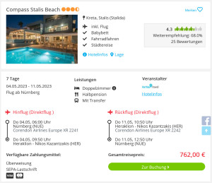 Screenshot Kreta Reisedeal Hotel Compass Stalis Beach