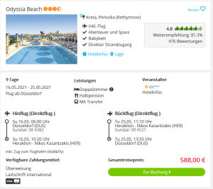 Screenshot Kreta Reisedeal Hotel Odyssia Beach