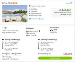 screenshot Kroatien Deal Hotel Petalon