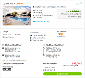 Screenshot Kroatien Deal Senses Resort