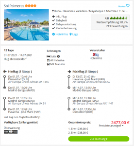 Screenshot Kuba Reisedeal Hotel Sol Palmeras