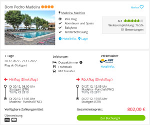 Screenshot Madeira Reisedeal Hotel Dom Pedro