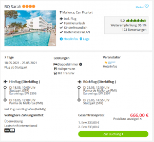 Screenshot Mallorca Deal Hotel BQ Sarah