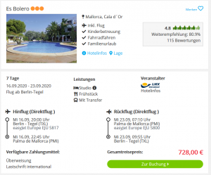 Screenshot Mallorca Deal Hotel Es Bolero