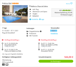 Screenshot Mallorca Deal Hotel Pabisa Bali
