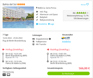 Screenshot Mallorca Reisedeal Hotel Bahia del Sol
