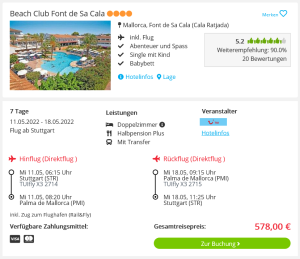 Screenshot Mallorca Reisedeal Hotel Beach Club Font de Sa Cala