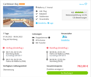 Screenshot Mallorca Reisedeal Hotel Caribbean Bay