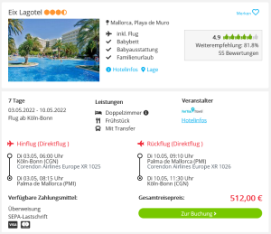 Screenshot Mallorca Reisedeal Hotel Eix Lagotel