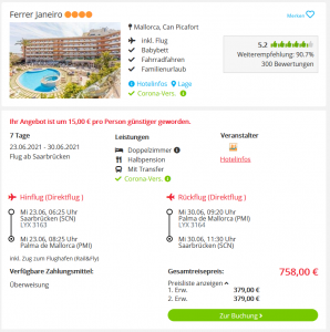 Screenshot Mallorca Reisedeal Hotel Ferrer Janeiro