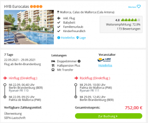 Screenshot Mallorca Reisedeal Hotel HYB Eurocalas