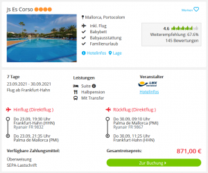 Screenshot Mallorca Reisedeal Hotel JS Es Corso