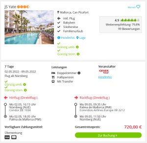 Screenshot Mallorca Reisedeal Hotel JS Yate