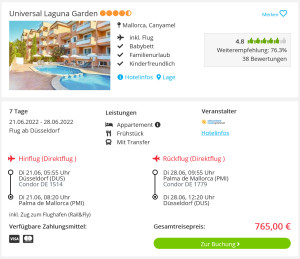Screenshot Mallorca Reisedeal Hotel Universal Laguna Garden