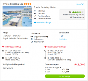 Screenshot Malta Deal Hotel Riviera Resort & Spa