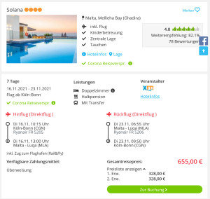 Screenshot Malta Deal Hotel Solana