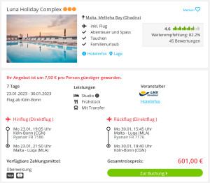 Screenshot Malta Reisedeal Hotel Luna Holiday Complex