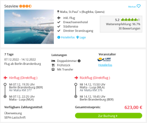 Screenshot Malta Reisedeal Hotel Seaview