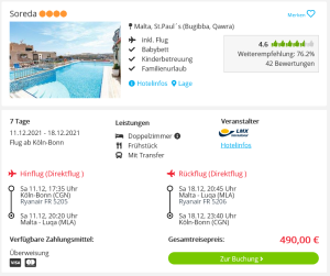 Screenshot Malta Reisedeal Hotel Soreda