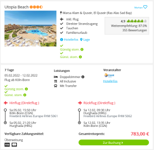 Screenshot Marsa Alam Deal Hotel Utopia Beach